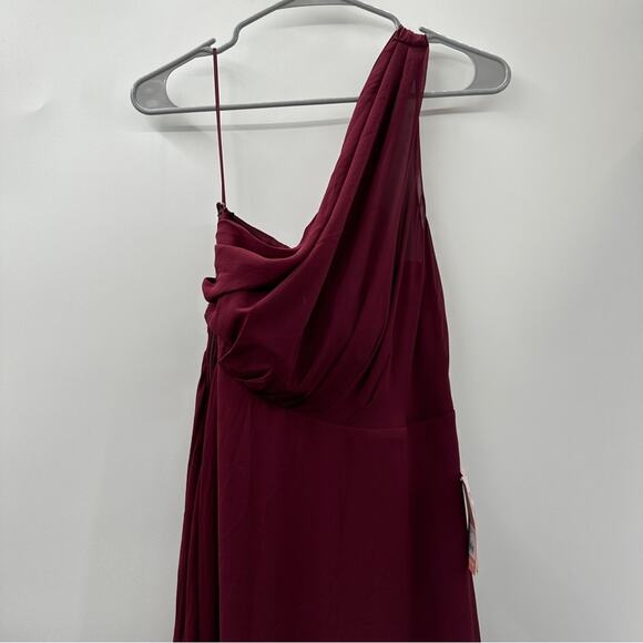 Birdy Grey Kira Chiffon One Shoulder Bridesmaid Dress in Cabernet Sz S NEW - Picture 3 of 8
